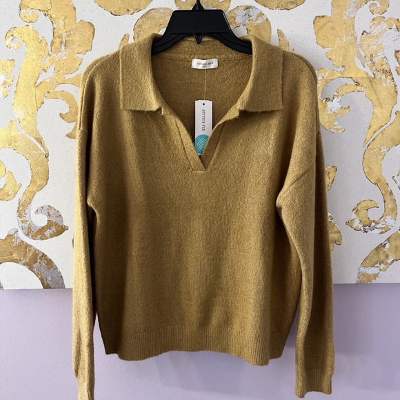 Sophie Rue Size Large Tan Collared Vneck Sweater NWT - Picture 1 of 7